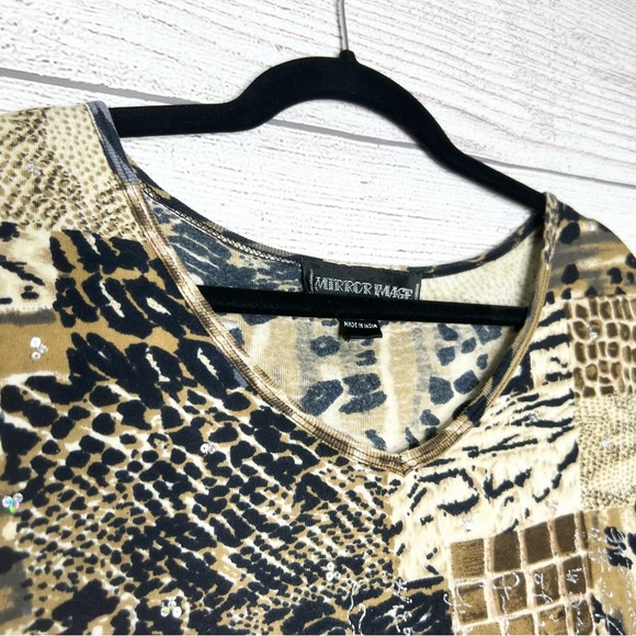 Vintage Animal Print Cheetah Leopard Patchwork Print T-Shirt Top Size XL - Picture 4 of 8